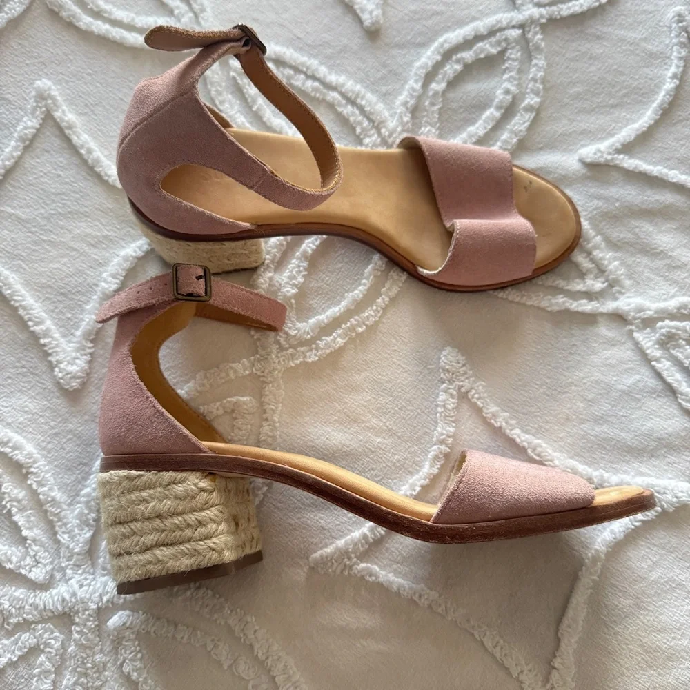 Soludos Capri Sandal Size 8 Peony Pink Suede Block Heel Espadrille Ankle Strap - Picture 1 of 5